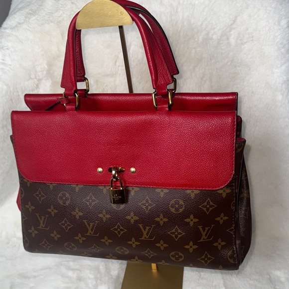 Louis Vuitton Handbags - Louis Vuitton Red and Brown Monogram Top-Handle Satchel with Gold Hardware